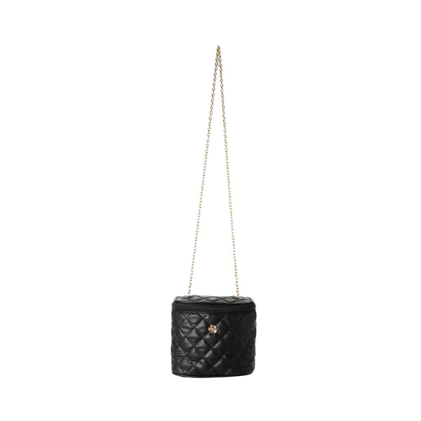 Classic Diamond Lattice Pattern Quilted Bucket Crossbody Bag(Black)