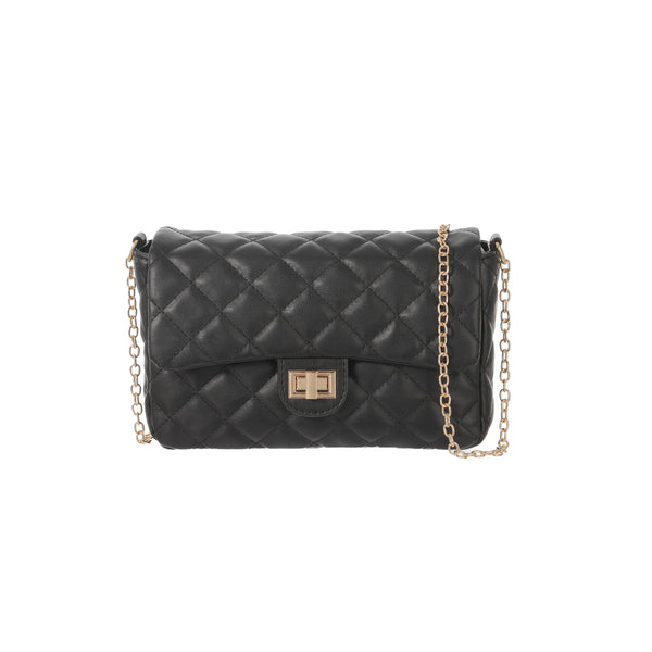 Classic Diamond Lattice Pattern Flap Crossbody Bag(Black)