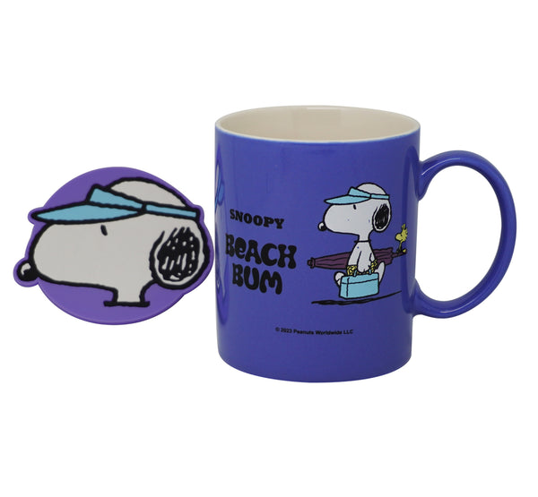 Snoopy Summer Travel Collection Ceramic Cup with Coaster (340mL)(Purple)