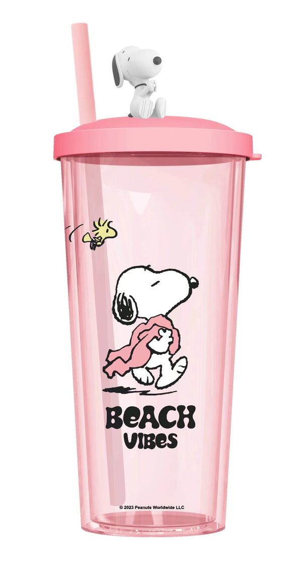 Snoopy Summer Travel Collection Plastic Tumbler with Straw (550mL)(Pink)