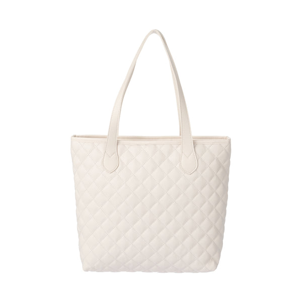 Classic Diamond Pattern Quilted Shoulder Tote Bag(Beige)