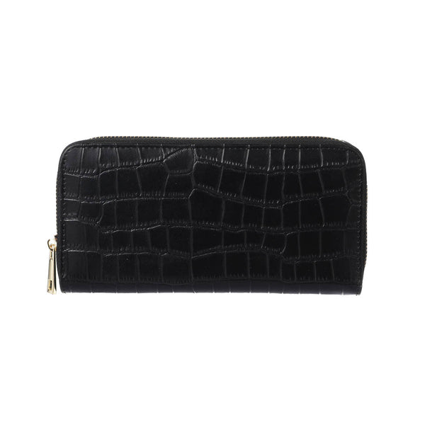 Women's Crocodile Pattern Zip Around Long Wallet(Black)