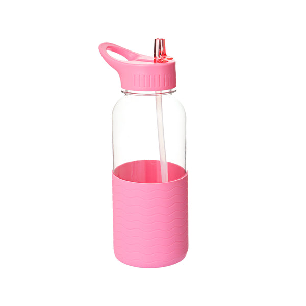 Pink Plastic Water Bottle with Handle & Sleeve 1000ML