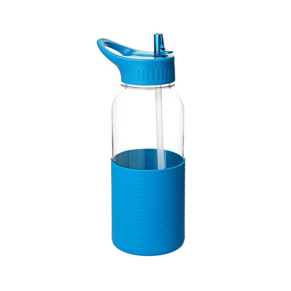 Plastic Water Bottle with Handle and Solid Color Sleeve (1000mL)(Blue)