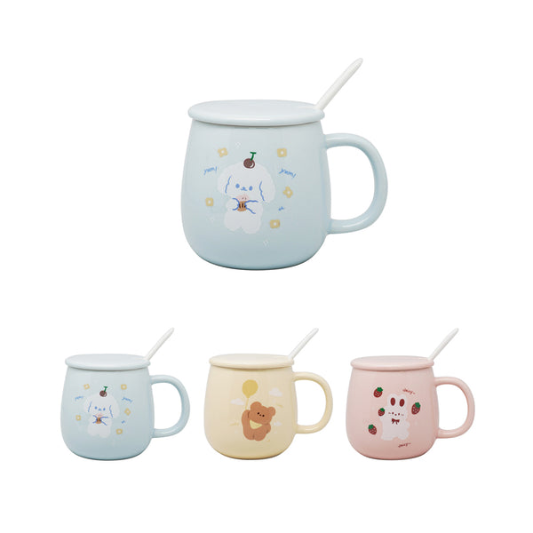 Animal Series Ceramic Cup with Lid and Spoon (370mL)