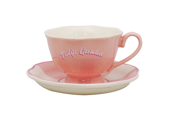 Tulip Garden Collection Pink Ceramic Cup and Saucer (200mL)