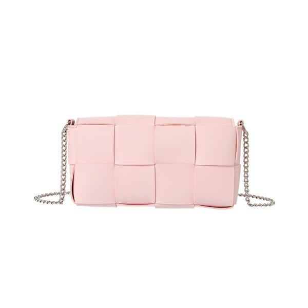 Woven Flap Crossbody Bag with Chain(Light Pink)