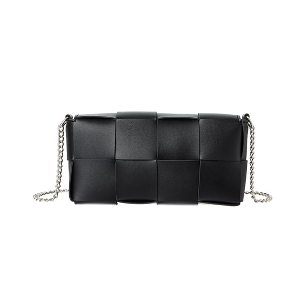 Woven Flap Crossbody Bag with Chain(Black)