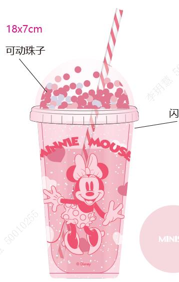 Disney Mickey Mouse Collection Double Wall Plastic Bottle with Straw (600mL)(Minnie)