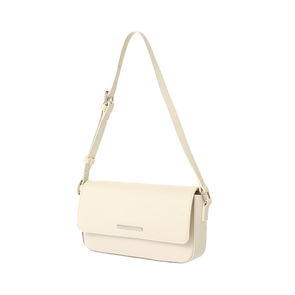 Lychee Pattern Flap Adjustable Shoulder Bag(Off-White)