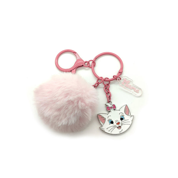 Disney Cat Collection Metal Fluffy Ball Keychain (Marie)