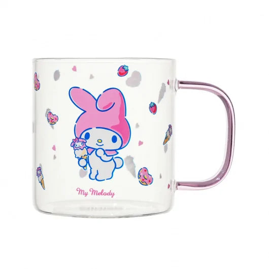 Sanrio characters Glass Cup with Colored Handle (420mL)(My Melody) Sanrio characters Glass Cup with Colored Handle (420mL)(My Melody)