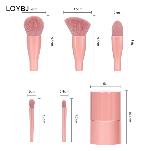 Round Cylinder Portable Makeup Brush Set (5 Piece Set)