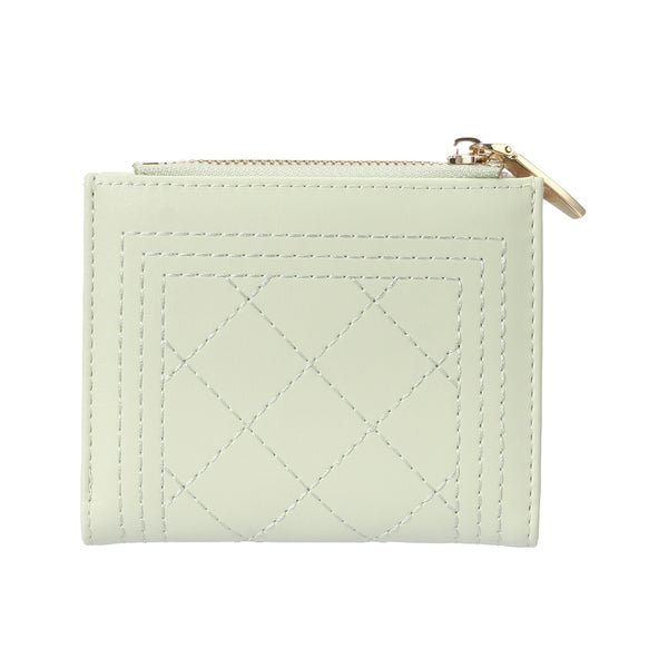 Women's Diamond Pattern Quilted Short Bifold Zipper Wallet(Light Green)