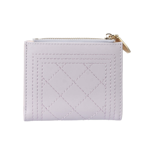 Women's Diamond Pattern Quilted Short Bifold Zipper Wallet(Light Purple)