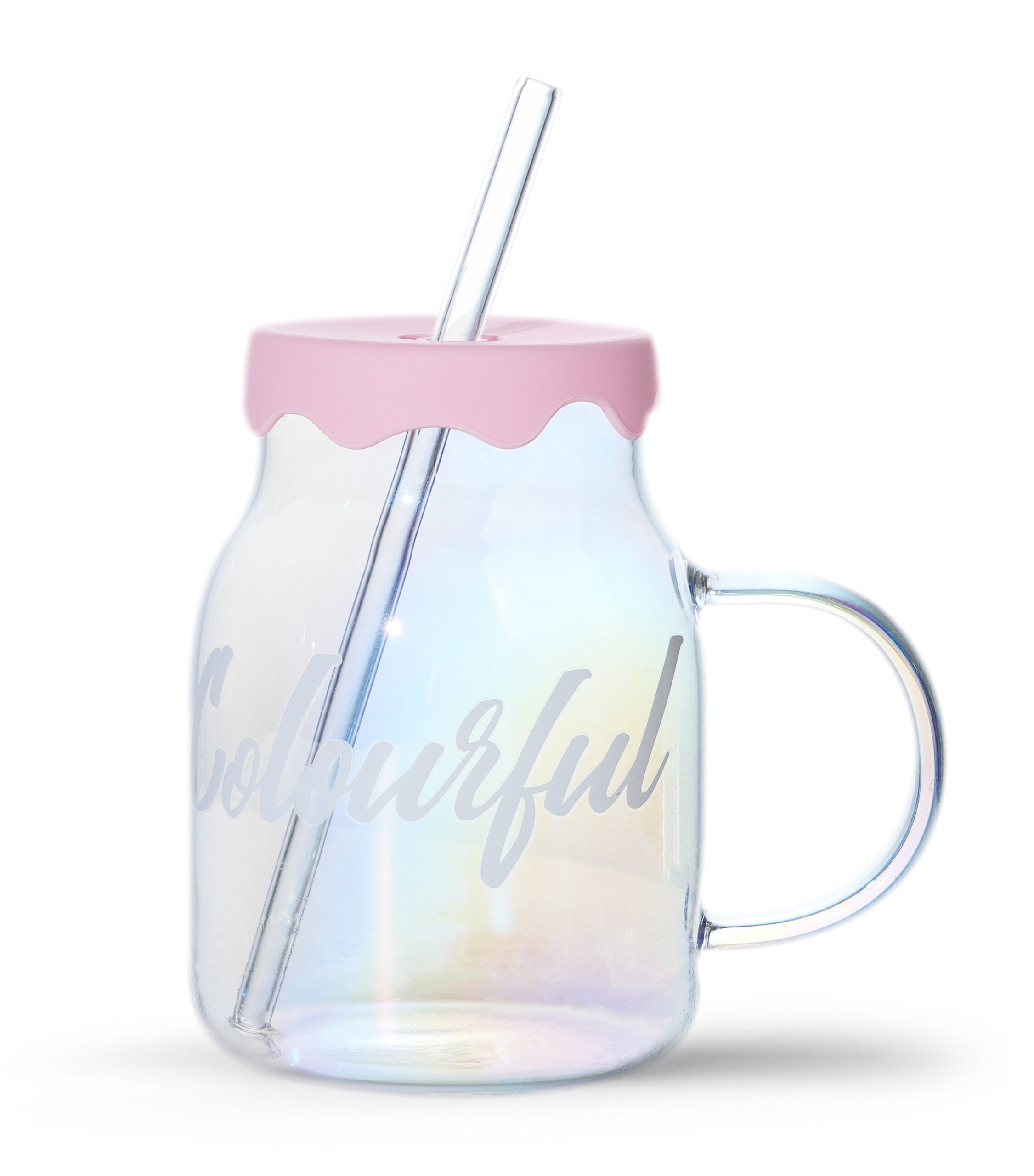 Holographic Series Glass Cup with Lid and Straw (520mL) Holographic Series Glass Cup with Lid and Straw (520mL)