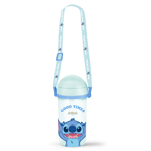 Disney Lilo & Stitch Collection Plastic Bottle with Straw and Shoulder Strap (400mL)(Stitch)