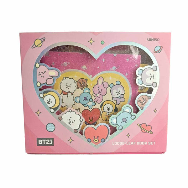 BT21 Collection Pink Stationery Set (80-Sheet Wire-bound Book, Gel Pen, Stickers)