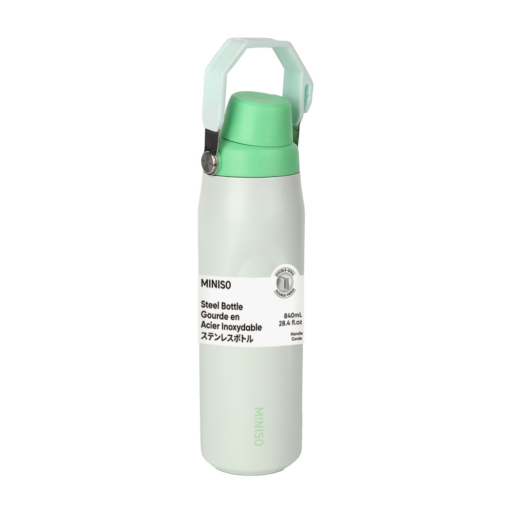 Large Capacity Double-Wall Stainless Steel Bottle with Handle 840mL(Light Green)