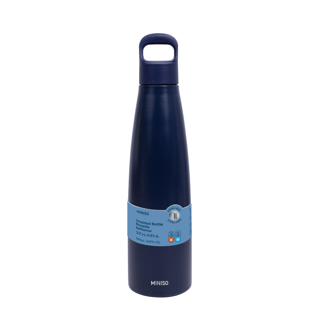 MINISO Colorful Series Double-Wall Insulated Bottle with Handle 500mL(Deep Blue)
