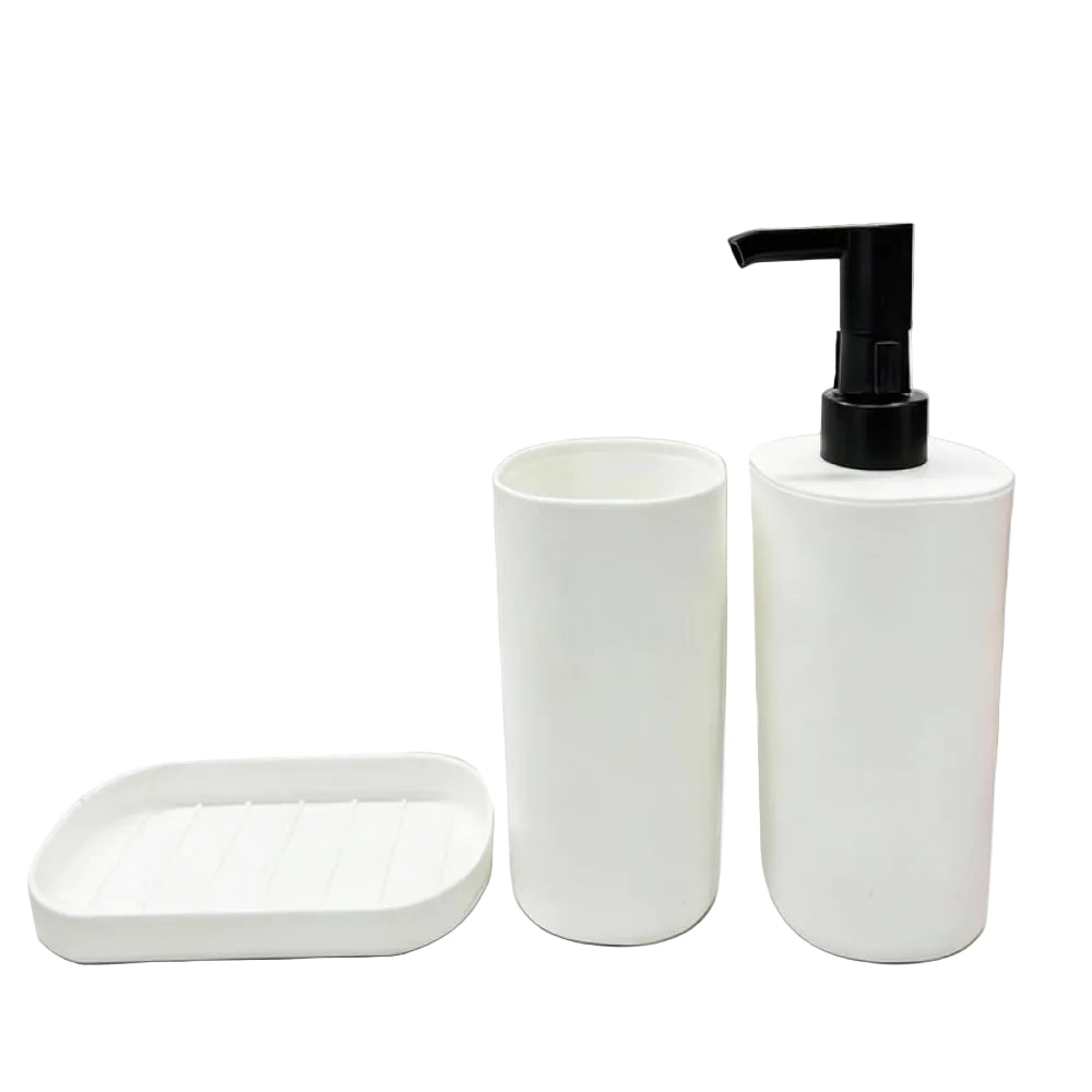 White & Gray Bathroom Accessory Set (3 pcs)(White) White & Gray Bathroom Accessory Set (3 pcs)(White)