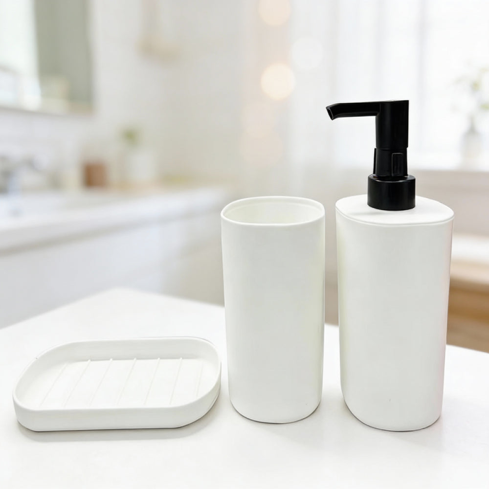 White & Gray Bathroom Accessory Set (3 pcs)(White) White & Gray Bathroom Accessory Set (3 pcs)(White)