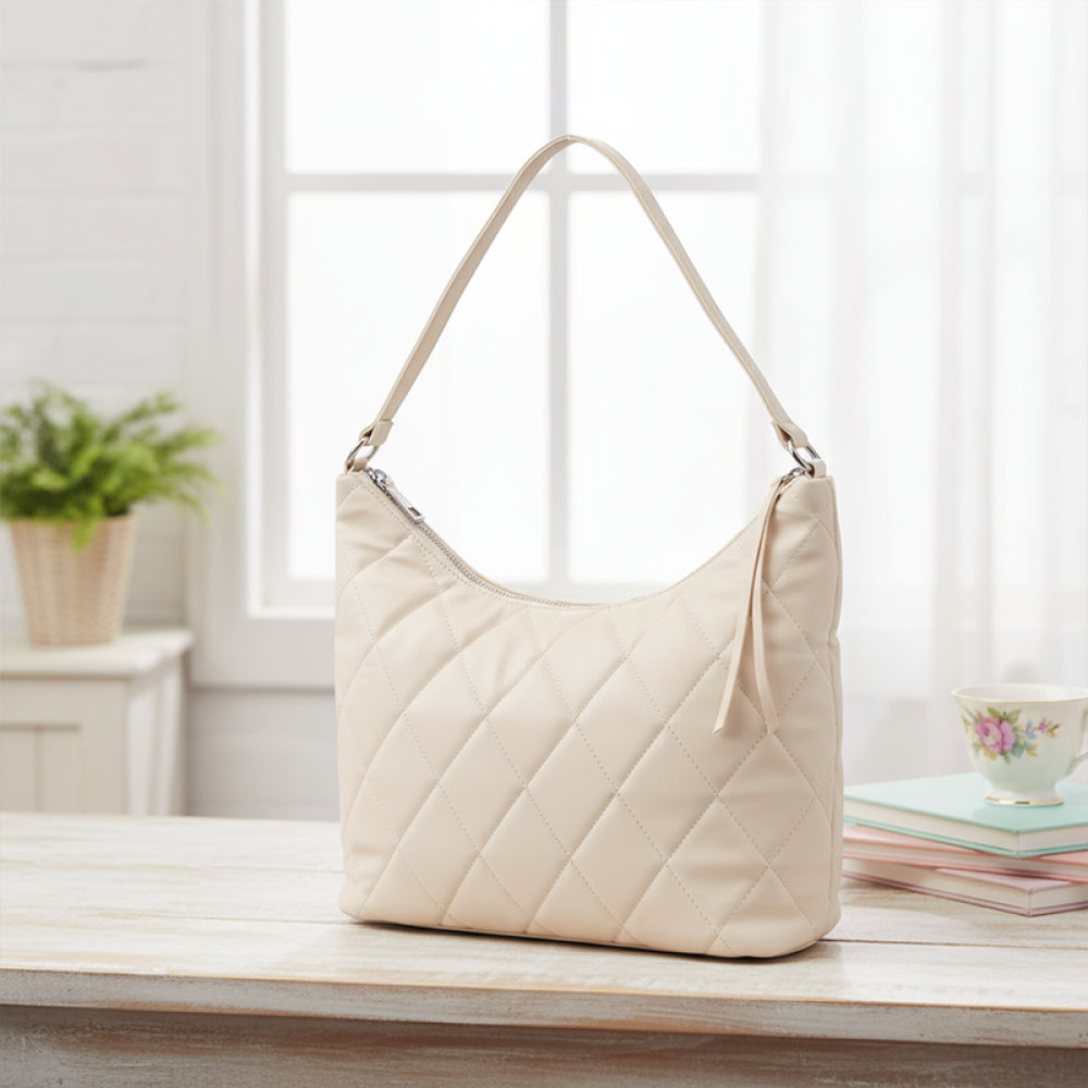 Rhombus Pattern Tote Shoulder Bag (White) Rhombus Pattern Tote Shoulder Bag (White)