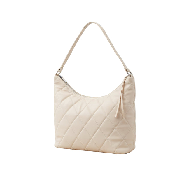 Rhombus Pattern Tote Shoulder Bag (White)