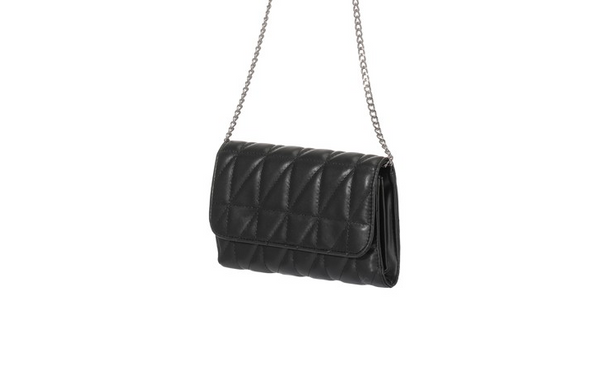 Diamond Pattern Quilted Crossbody Shoulder Bag with Chain(Black)