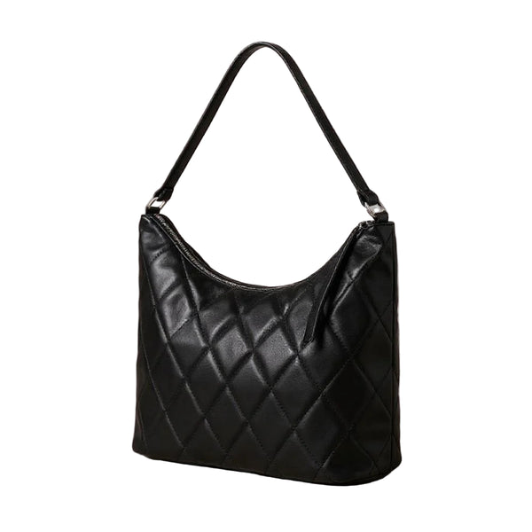 Rhombus Pattern Tote Shoulder Bag (Black)