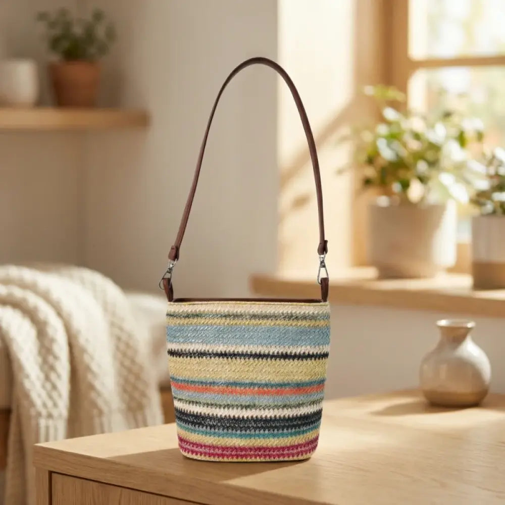 Rainbow Woven Series Bucket Shoulder Bag Rainbow Woven Series Bucket Shoulder Bag