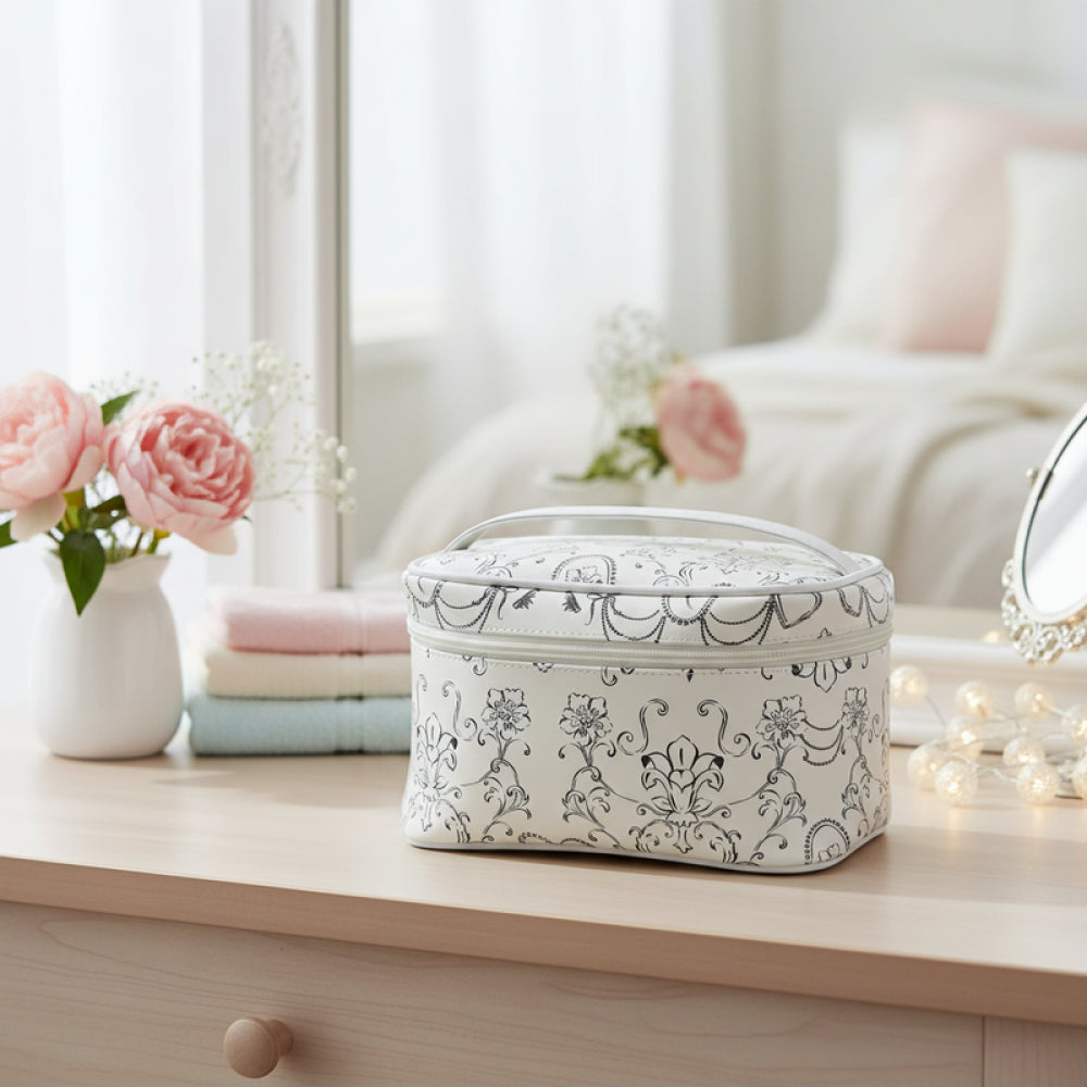 Black and White Floral Pattern Handheld Cosmetic Bag Black and White Floral Pattern Handheld Cosmetic Bag