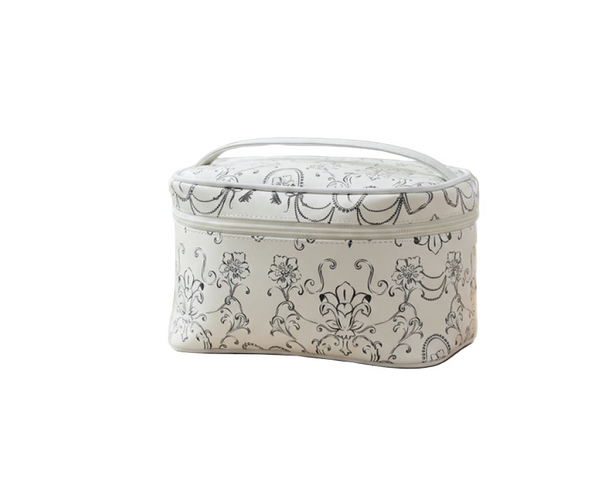 Black and White Floral Pattern Handheld Cosmetic Bag