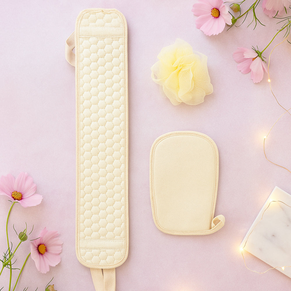 Harmony Series 3-Piece Shower Set (Loofah, Mitten & Back Scrubber)