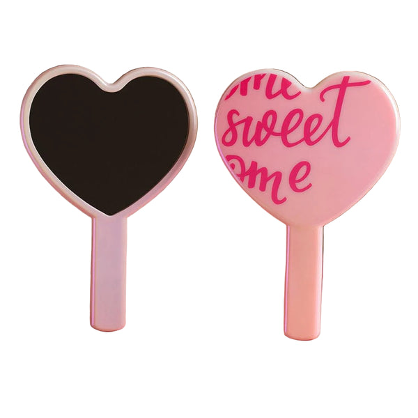 Shiny Pink Series Iridescent Heart Shaped Handheld Mirror
