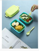 Colorful Double Layered Bento Box (980mL)(Green)