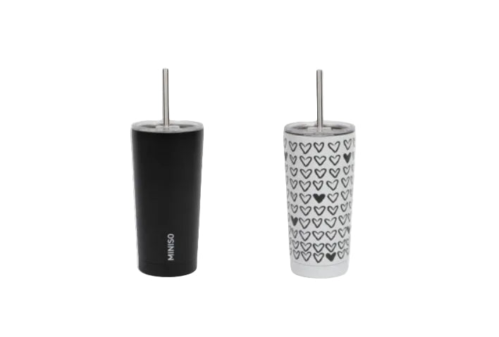 Black & White Collection Double-Wall Straw Steel Bottle 580ml