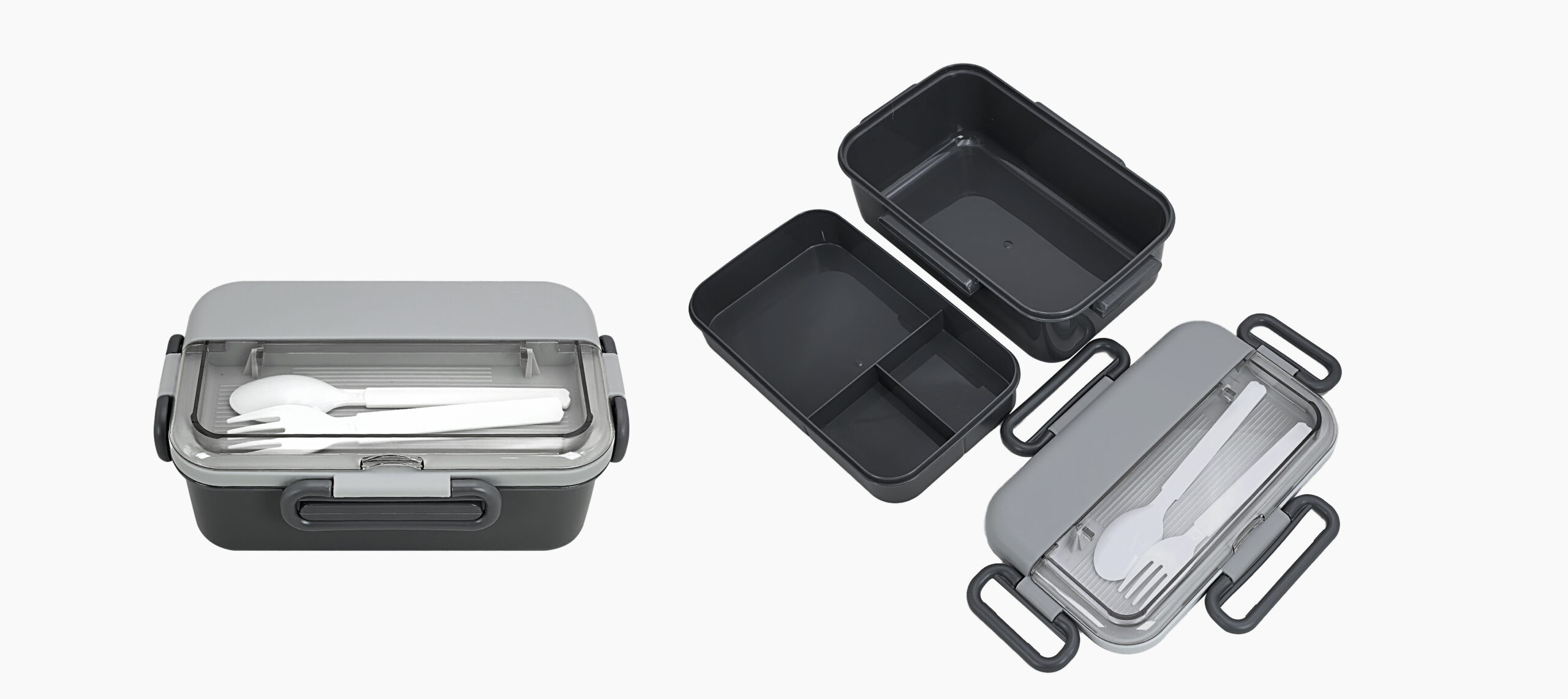 Double Layer Lunch Box with 4 Buckles 1500mL(Gray) Double Layer Lunch Box with 4 Buckles 1500mL(Gray)