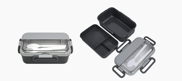 Double Layer Lunch Box with 4 Buckles 1500mL(Gray)