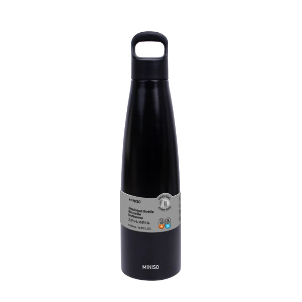 MINISO Colorful Series Double-Wall Insulated Bottle with Handle 500mL(Black)