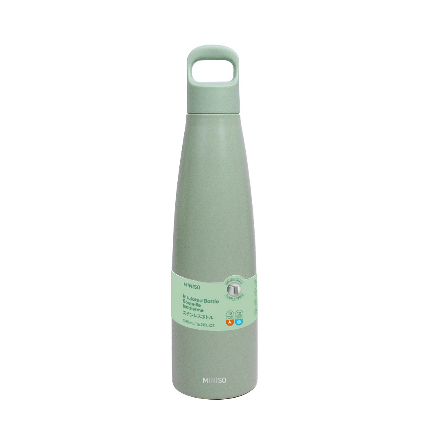 MINISO Colorful Series Double-Wall Insulated Bottle with Handle 500mL(Light Green)