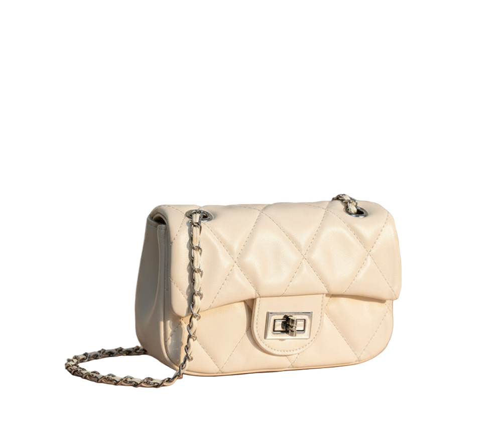 Rhombus Pattern Chain Flip Cover Crossbody Bag (White)