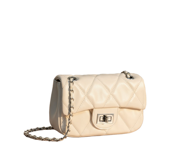 Rhombus Pattern Chain Flip Cover Crossbody Bag (White)