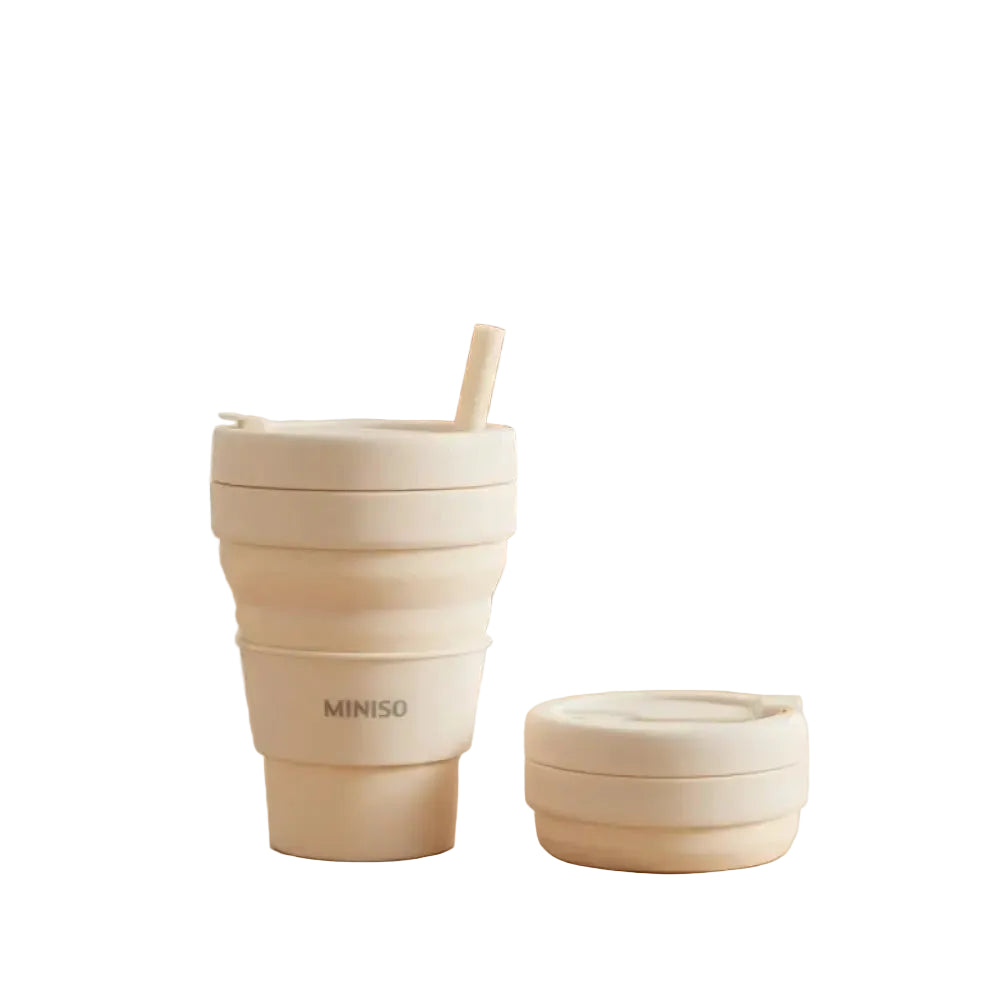 Coffee Series Foldable Silicone Cup with Straw 475mL(White)