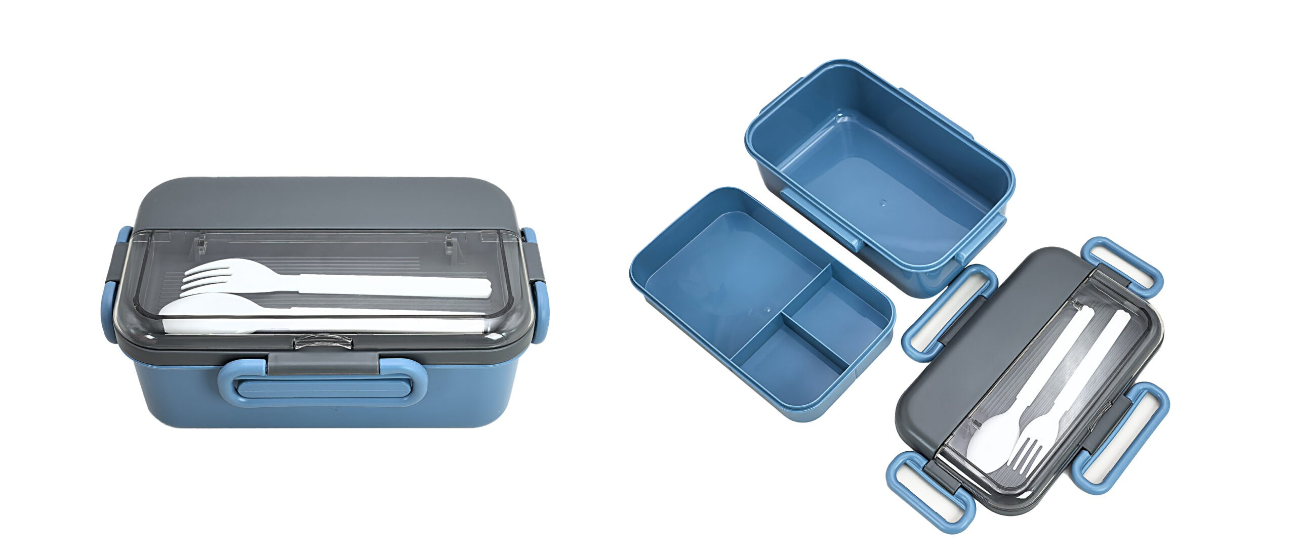 Double Layer Lunch Box with 4 Buckles 1500mL(Blue) Double Layer Lunch Box with 4 Buckles 1500mL(Blue)