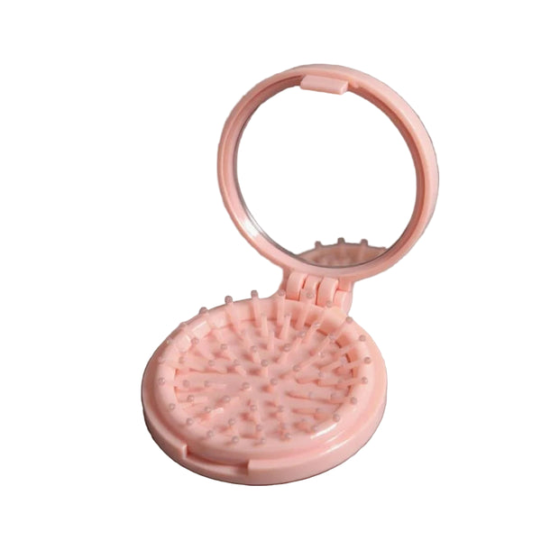 Shiny Pink Series Iridescent Diamond Pattern Folding Mirror Brush