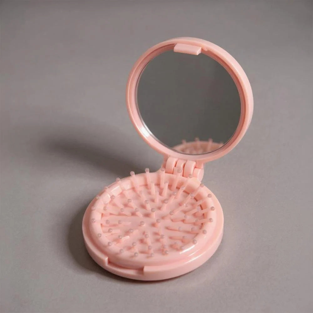 Shiny Pink Series Iridescent Diamond Pattern Folding Mirror Brush Shiny Pink Series Iridescent Diamond Pattern Folding Mirror Brush