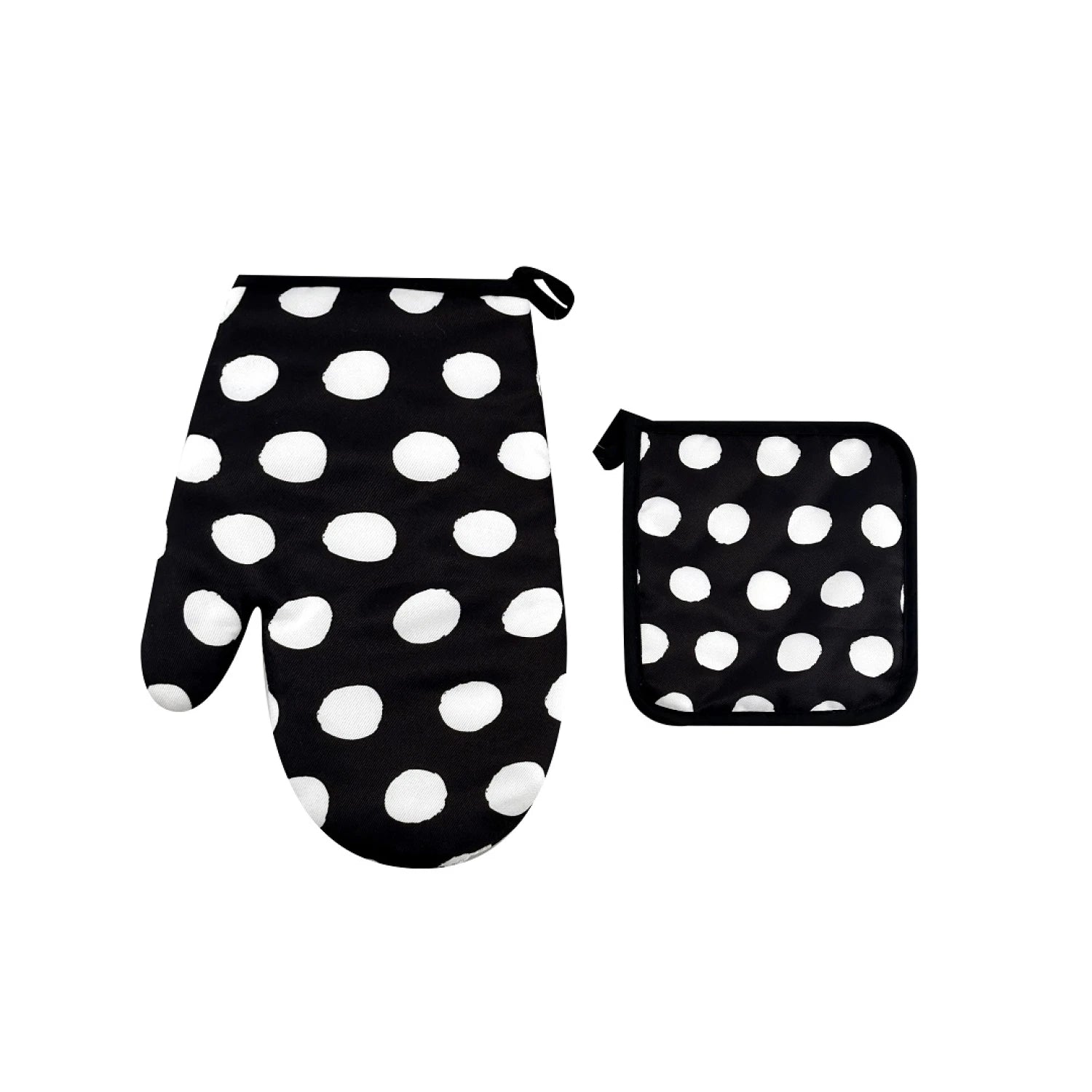Black White Series Oven Mitt & Pot Holder Set(Dots)