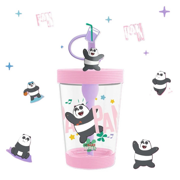 We Bare Bears Seaside Music Festival Bottle with Shoulder Strap (535mL)(Panda)