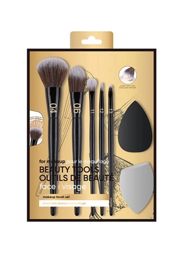 Black Gold Series Makeup Brush & Beauty Blender Set (7 pcs)